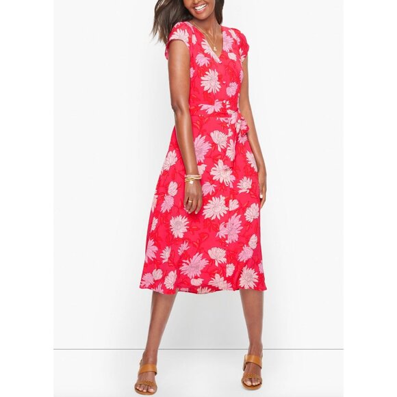 Talbots Belted Midi Shirtdress Pink Floral Chrysanthemum Dress +Pockets Size 14W - Picture 2 of 9